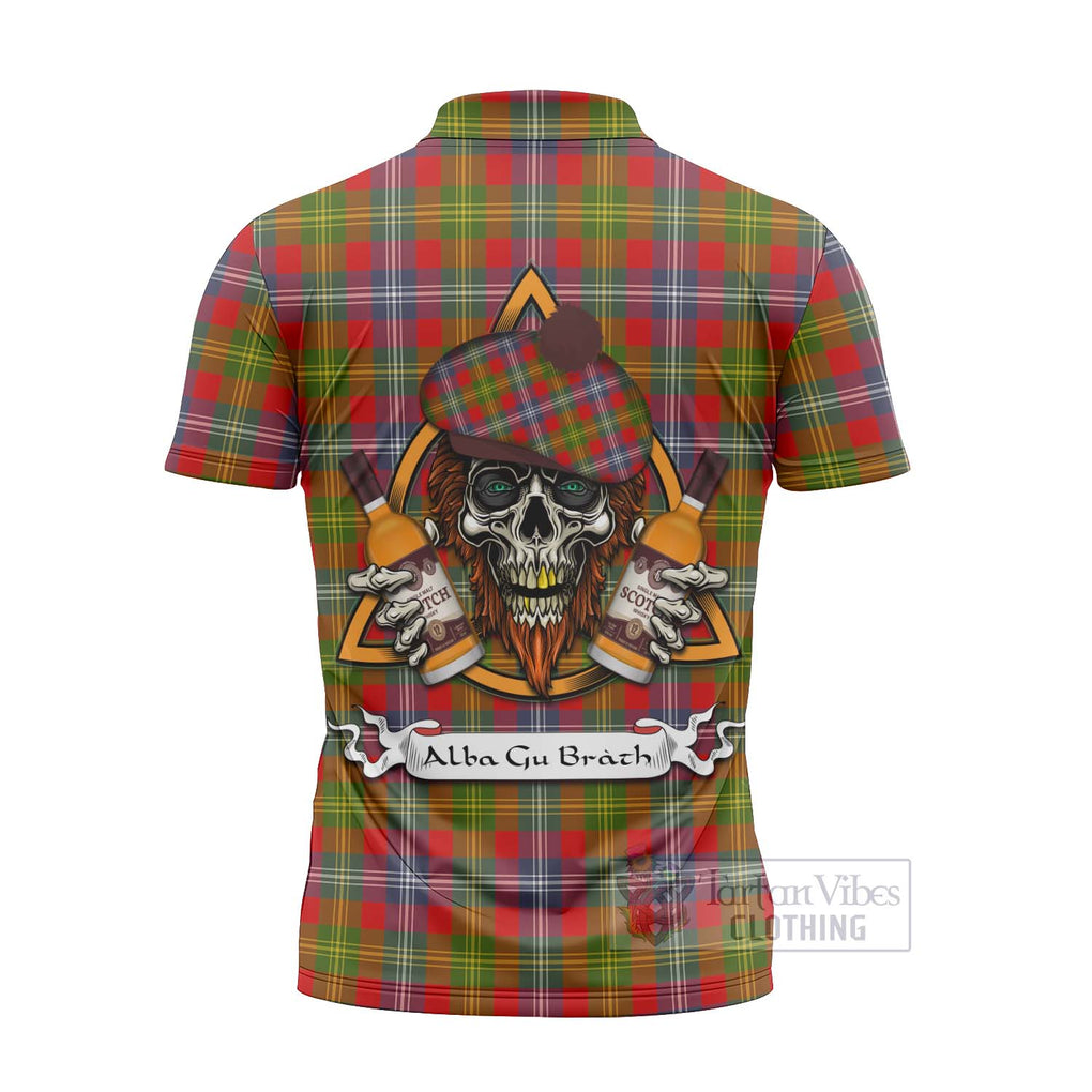 Tartan Vibes Clothing Forrester (Foster) Tartan Zipper Polo Shirt with Family Crest and Bearded Skull Holding Bottles of Whiskey