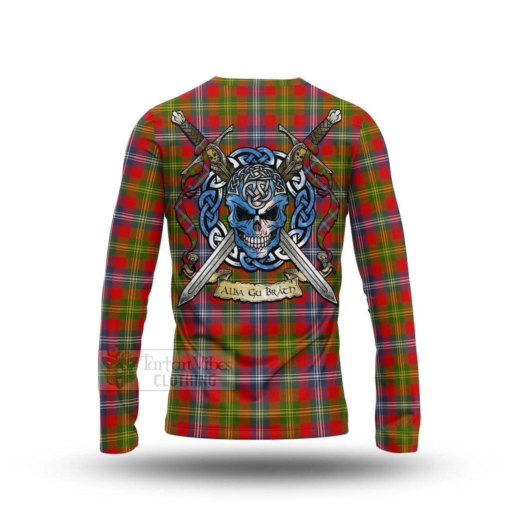 Tartan Vibes Clothing Forrester (Foster) Tartan Long Sleeve T-Shirt with Family Crest Celtic Skull Style