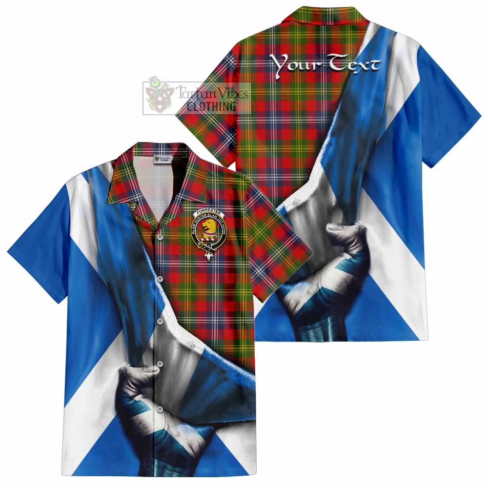 Tartan Vibes Clothing Forrester (Foster) Tartan Short Sleeve Button Shirt with Family Crest Scotland Patriotic Style