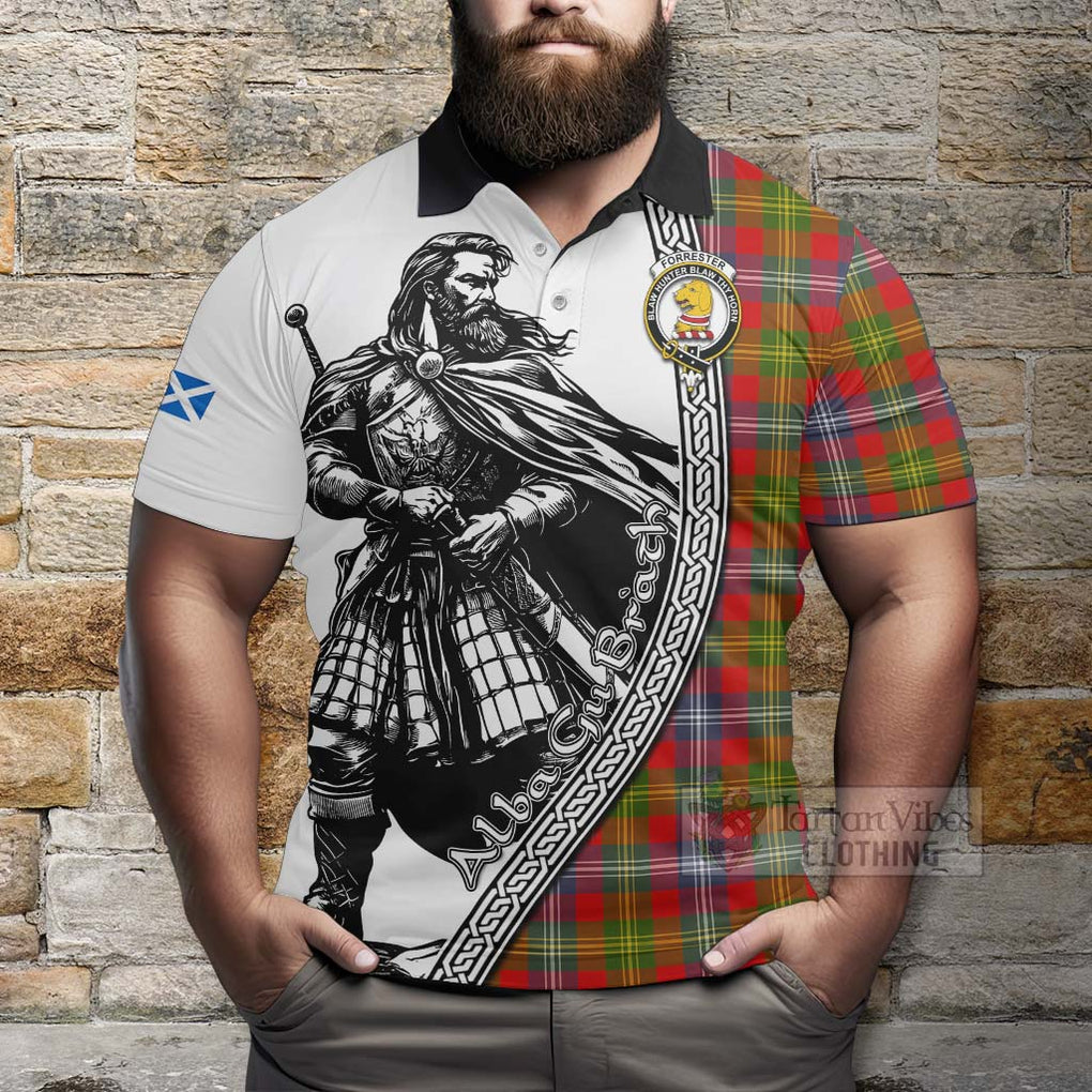 Tartan Vibes Clothing Forrester (Foster) Tartan Clan Crest Polo Shirt with Highlander Warrior Celtic Style