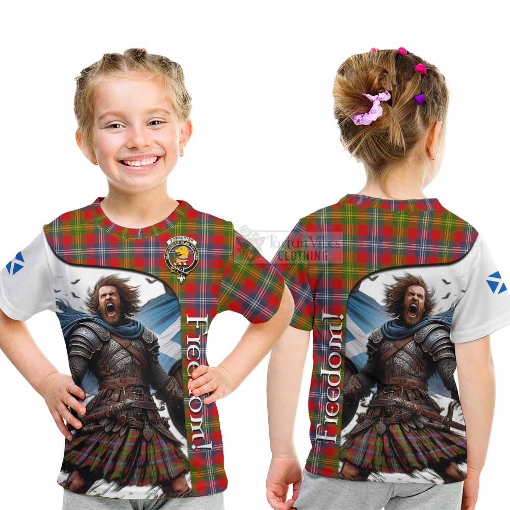 Tartan Vibes Clothing Forrester (Foster) Crest Tartan Kid T-Shirt Inspired by the Freedom of Scottish Warrior