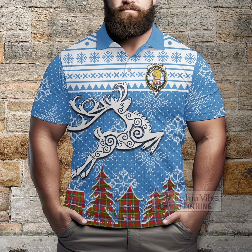 Tartan Vibes Clothing Forrester (Foster) Clan Christmas Polo Shirt Celtic Reindeer Style