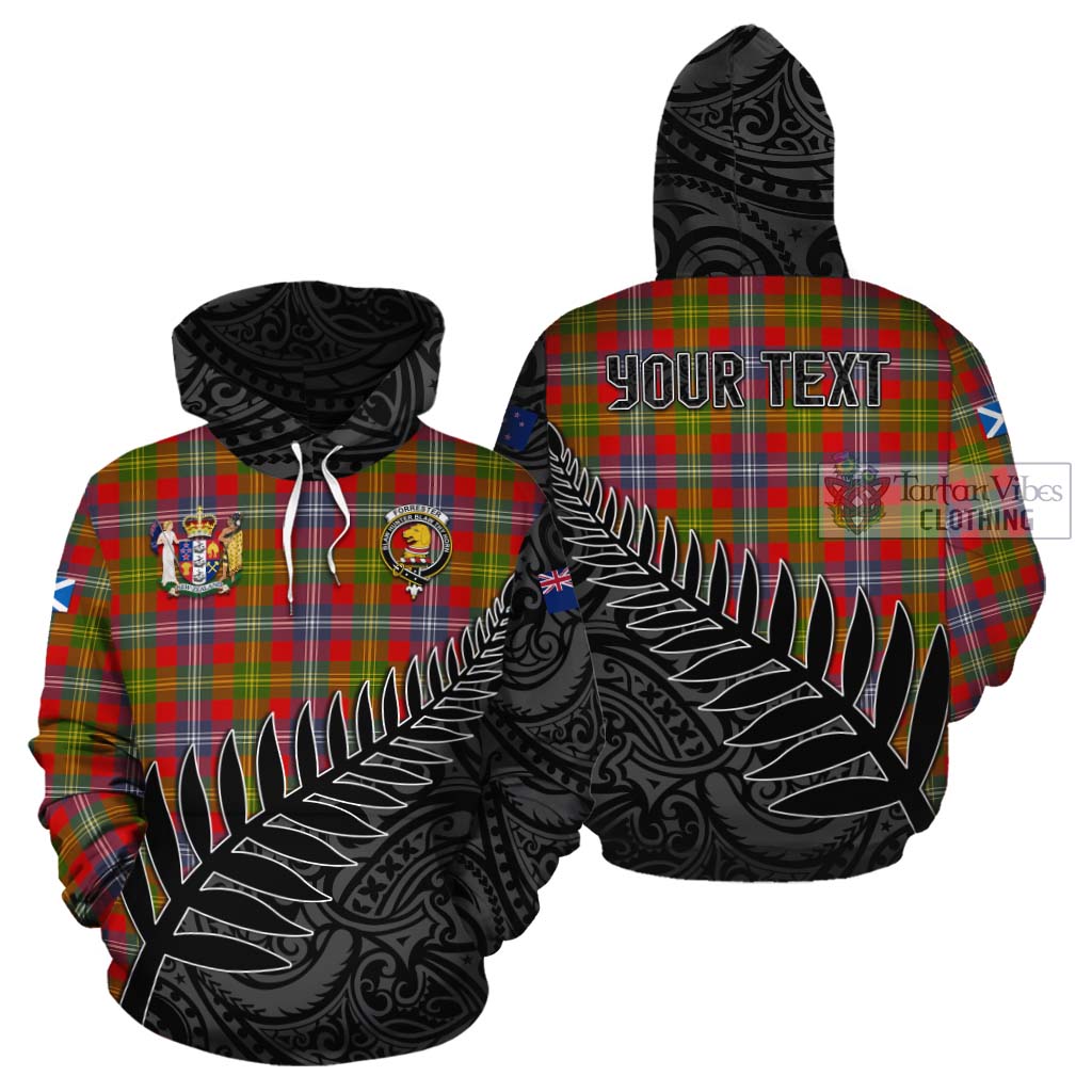 Tartan Vibes Clothing Forrester (Foster) Crest Tartan Cotton Hoodie with New Zealand Silver Fern Half Style