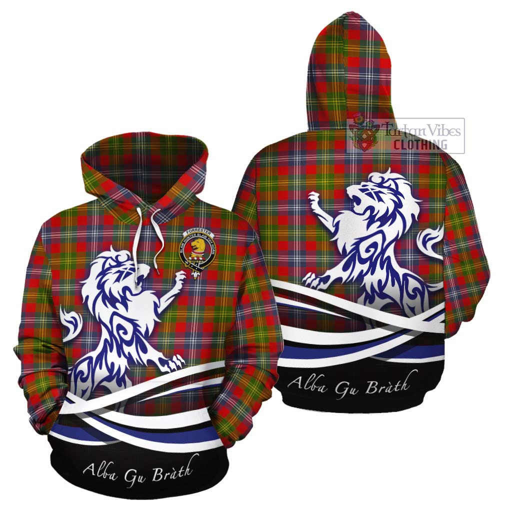 Tartan Vibes Clothing Forrester (Foster) Tartan Cotton Hoodie with Alba Gu Brath Regal Lion Emblem