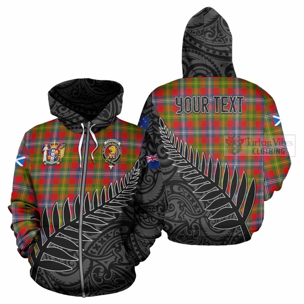 Tartan Vibes Clothing Forrester (Foster) Crest Tartan Hoodie with New Zealand Silver Fern Half Style