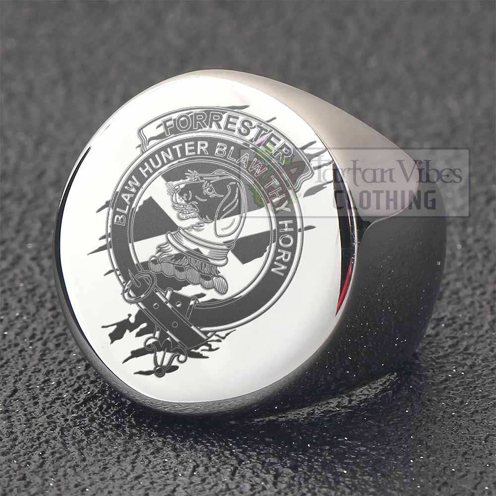 Tartan Vibes Clothing Forrester (Foster) Clan Crest Engraved Ring Scotland In Me Style