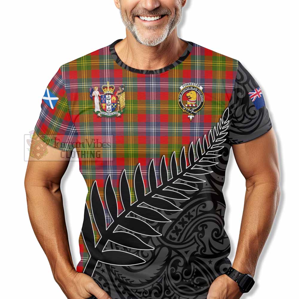 Tartan Vibes Clothing Forrester (Foster) Crest Tartan T-Shirt with New Zealand Silver Fern Half Style