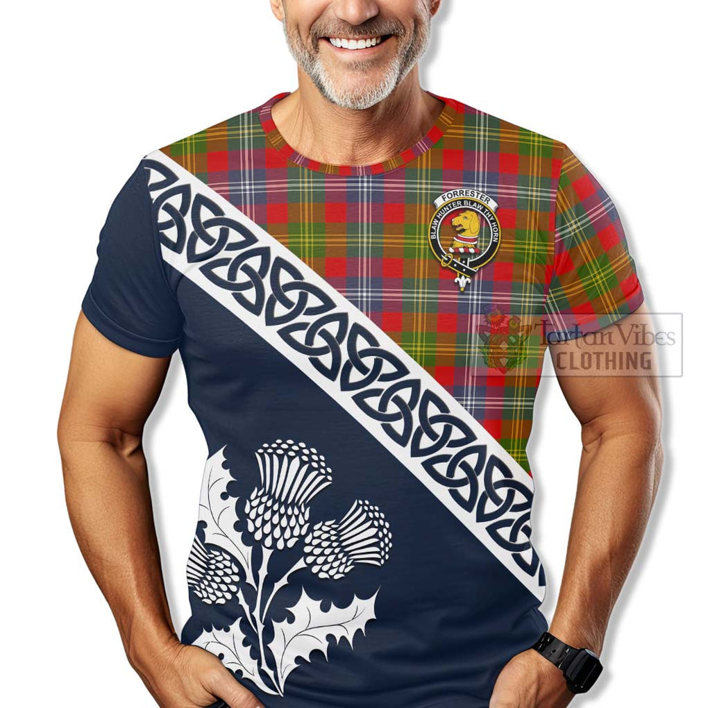 Forrester (Foster) Tartan T-Shirt Featuring Thistle and Scotland Map