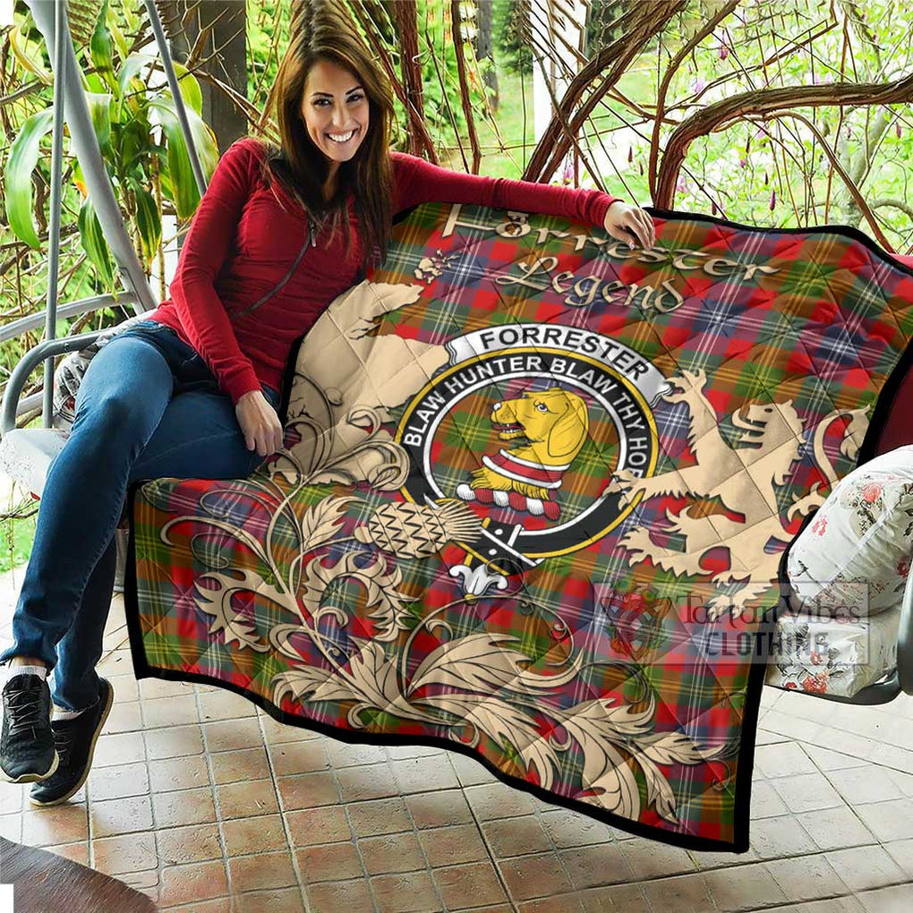 Tartan Vibes Clothing Forrester (Foster) Tartan Quilt with Family Crest and Scottish Symbol Style