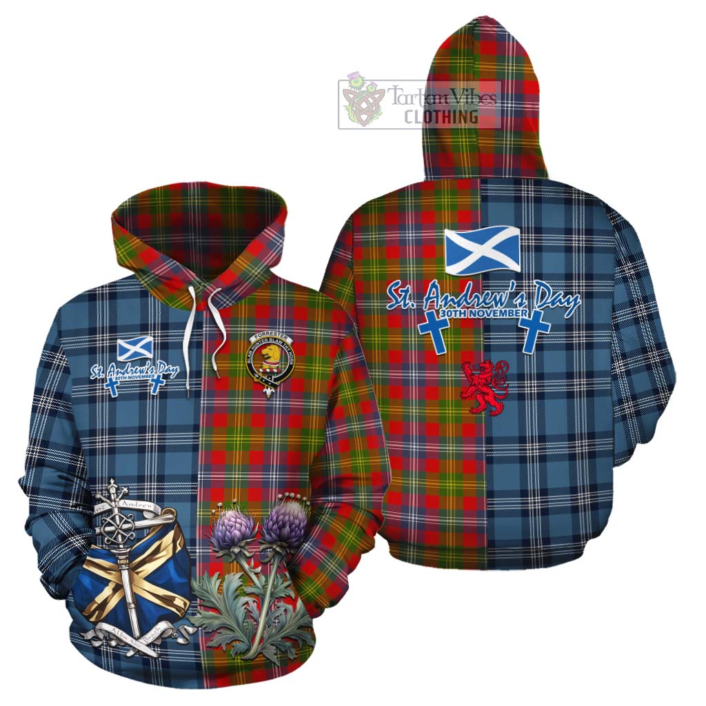 Tartan Vibes Clothing Forrester (Foster) Tartan Cotton Hoodie Happy St. Andrew's Day Half Tartan Style