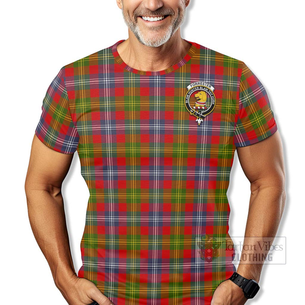 Tartan Vibes Clothing Forrester (Foster) Tartan T-Shirt with Family Crest Celtic Skull Style