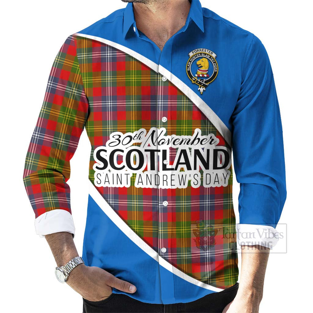 Tartan Vibes Clothing Forrester (Foster) Family Crest Tartan Long Sleeve Button Shirt Celebrate Saint Andrew's Day in Style