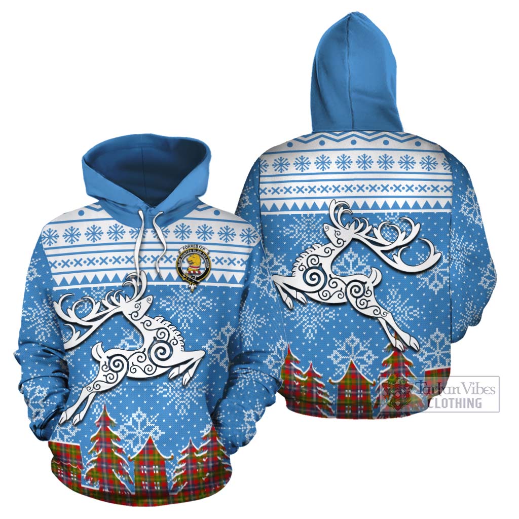 Tartan Vibes Clothing Forrester (Foster) Clan Christmas Cotton Hoodie Celtic Reindeer Style