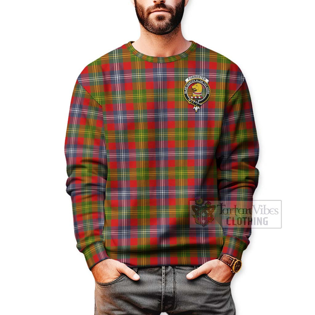 Tartan Vibes Clothing Forrester (Foster) Tartan Sweatshirt with Family Crest Celtic Skull Style