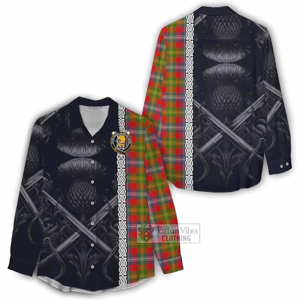 Tartan Vibes Clothing Forrester (Foster) Tartan Women's Casual Shirt with Family Crest Cross Sword Thistle Celtic Vibes