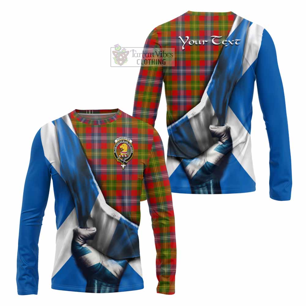 Tartan Vibes Clothing Forrester (Foster) Tartan Long Sleeve T-Shirt with Family Crest Scotland Patriotic Style