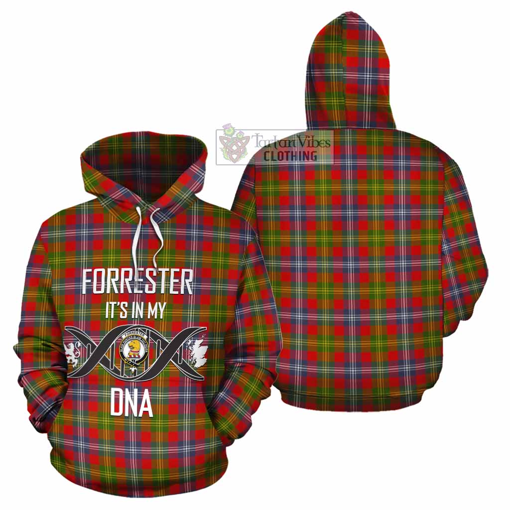 Tartan Vibes Clothing Forrester (Foster) Tartan Cotton Hoodie with Family Crest DNA In Me Style