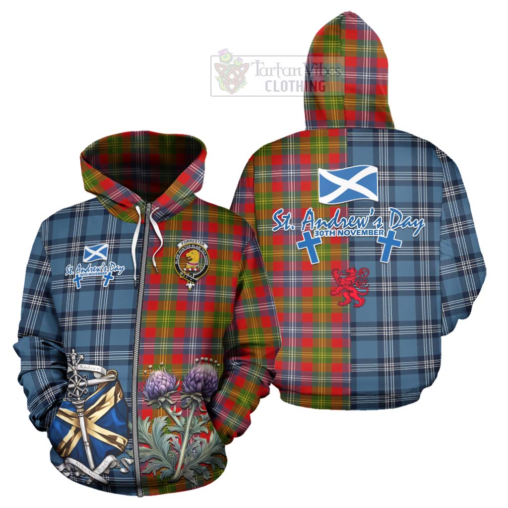 Tartan Vibes Clothing Forrester (Foster) Tartan Hoodie Happy St. Andrew's Day Half Tartan Style