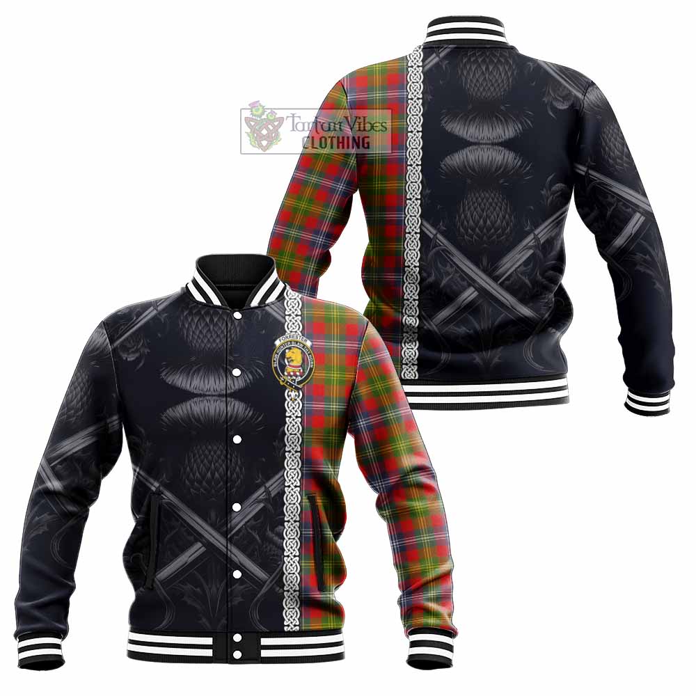 Tartan Vibes Clothing Forrester (Foster) Tartan Baseball Jacket with Family Crest Cross Sword Thistle Celtic Vibes