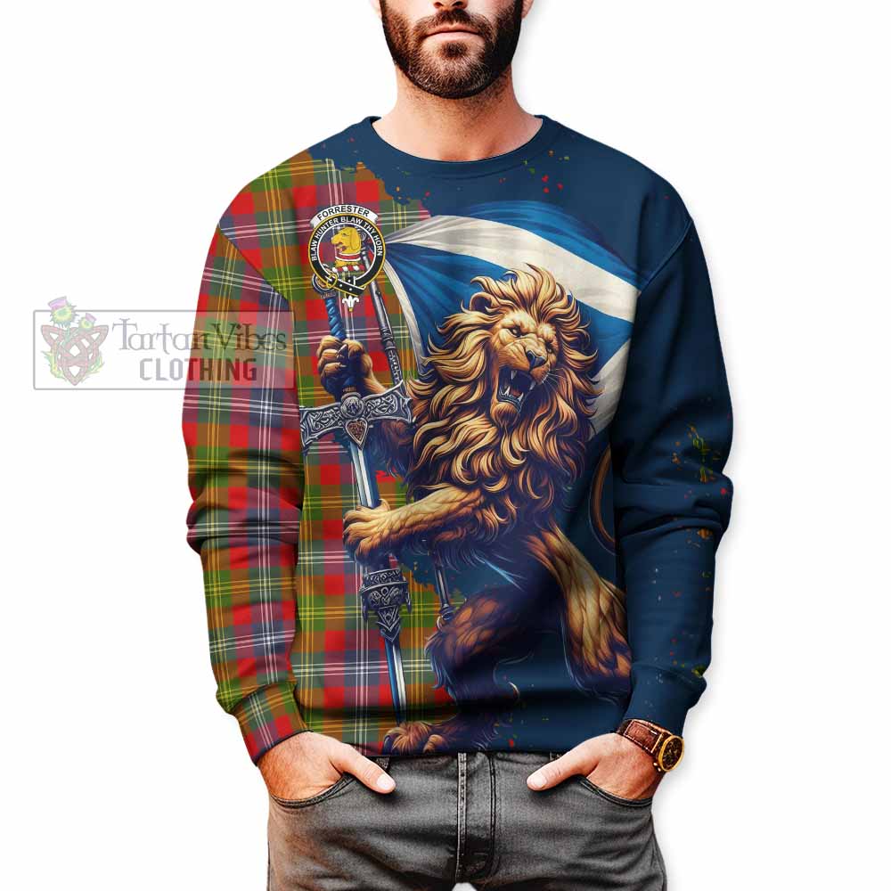 Tartan Vibes Clothing Forrester (Foster) Tartan Family Crest Sweatshirt with Scottish Majestic Lion