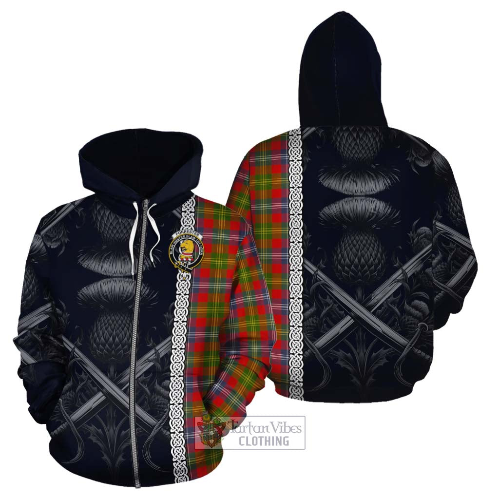 Tartan Vibes Clothing Forrester (Foster) Tartan Cotton Hoodie with Family Crest Cross Sword Thistle Celtic Vibes