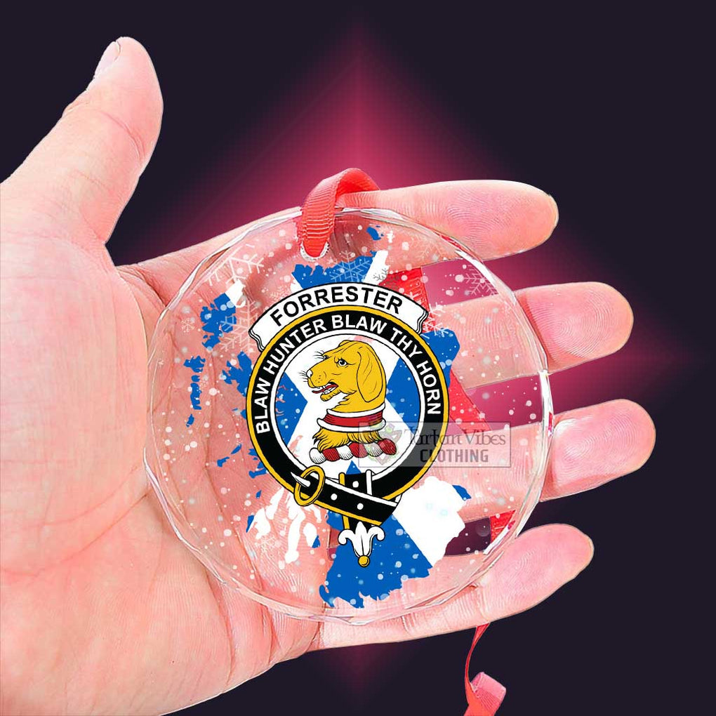 Tartan Vibes Clothing Forrester (Foster) Clan Crest Christmas Glass Ornament with Scotland Map