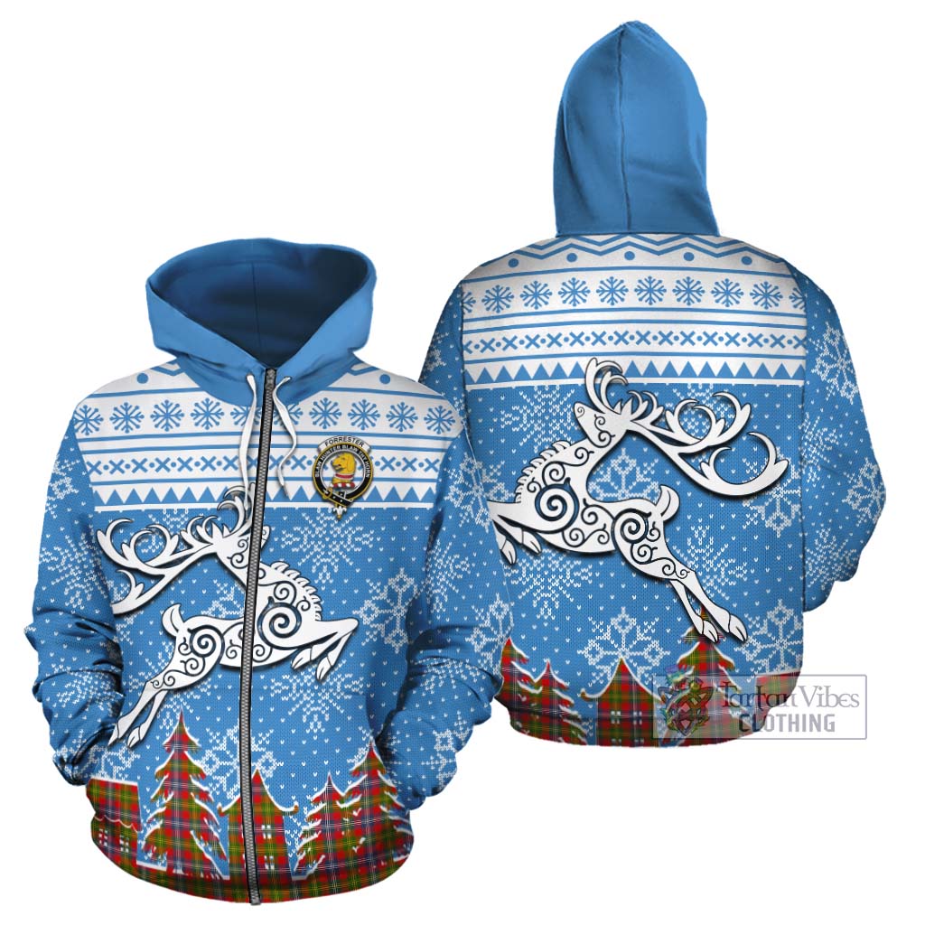 Tartan Vibes Clothing Forrester (Foster) Clan Christmas Cotton Hoodie Celtic Reindeer Style