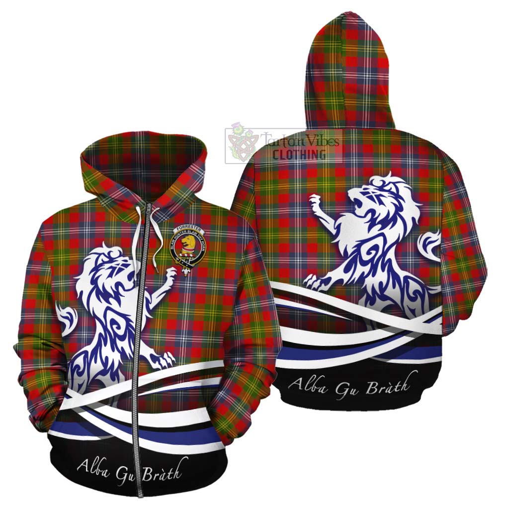 Tartan Vibes Clothing Forrester (Foster) Tartan Cotton Hoodie with Alba Gu Brath Regal Lion Emblem