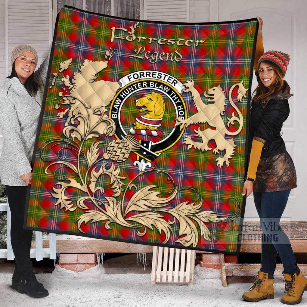 Tartan Vibes Clothing Forrester (Foster) Tartan Quilt with Family Crest and Scottish Symbol Style