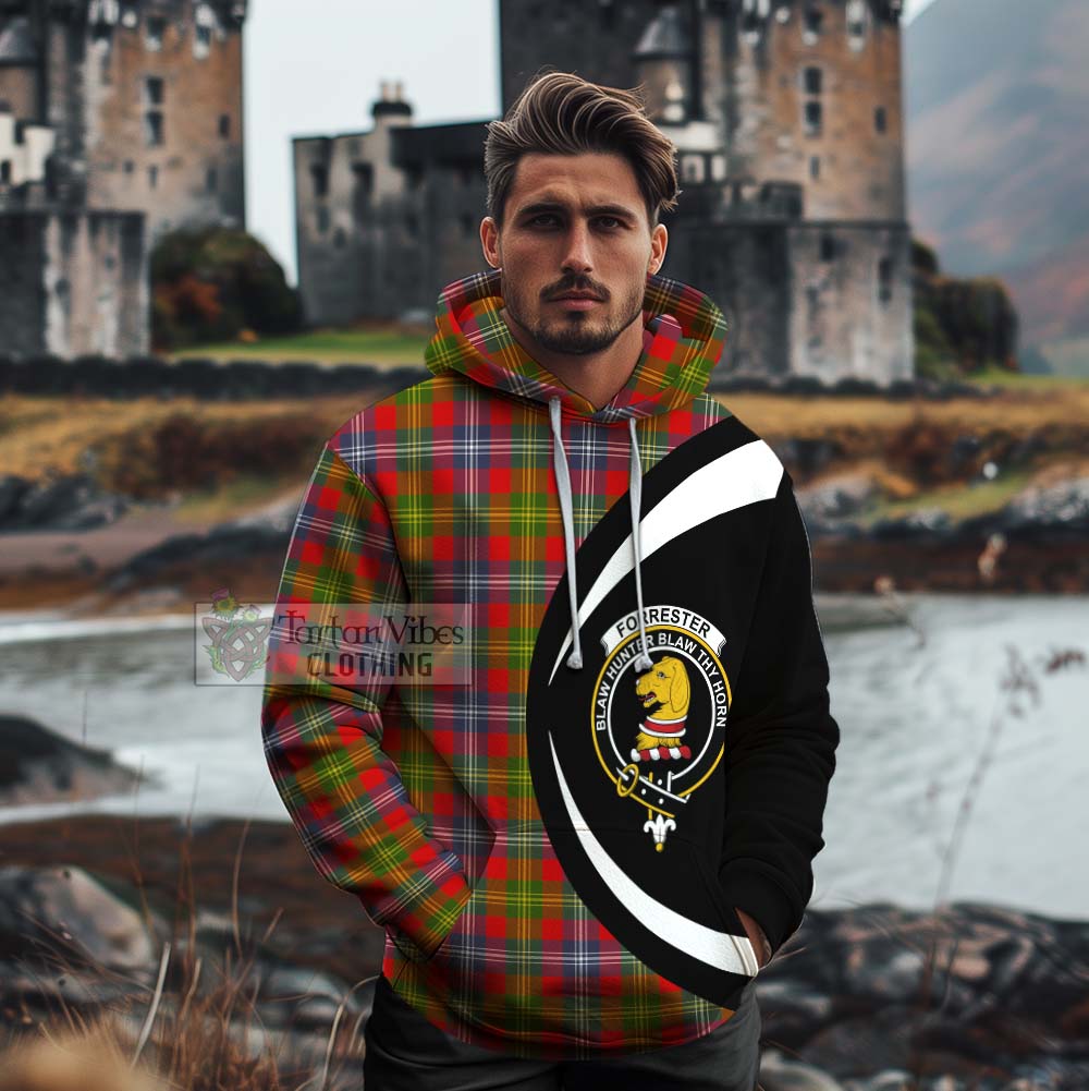 Tartan Vibes Clothing Forrester (Foster) Tartan Cotton Hoodie with Family Crest Circle Style