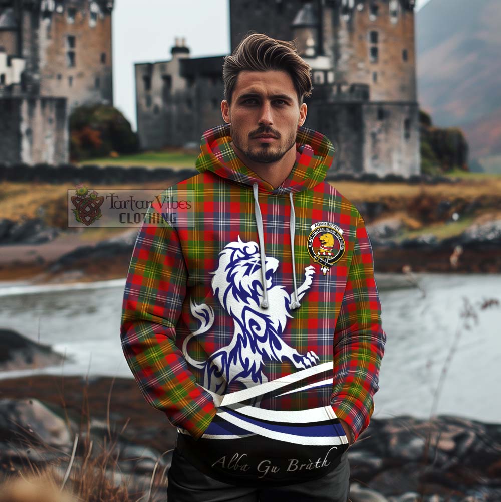 Tartan Vibes Clothing Forrester (Foster) Tartan Cotton Hoodie with Alba Gu Brath Regal Lion Emblem