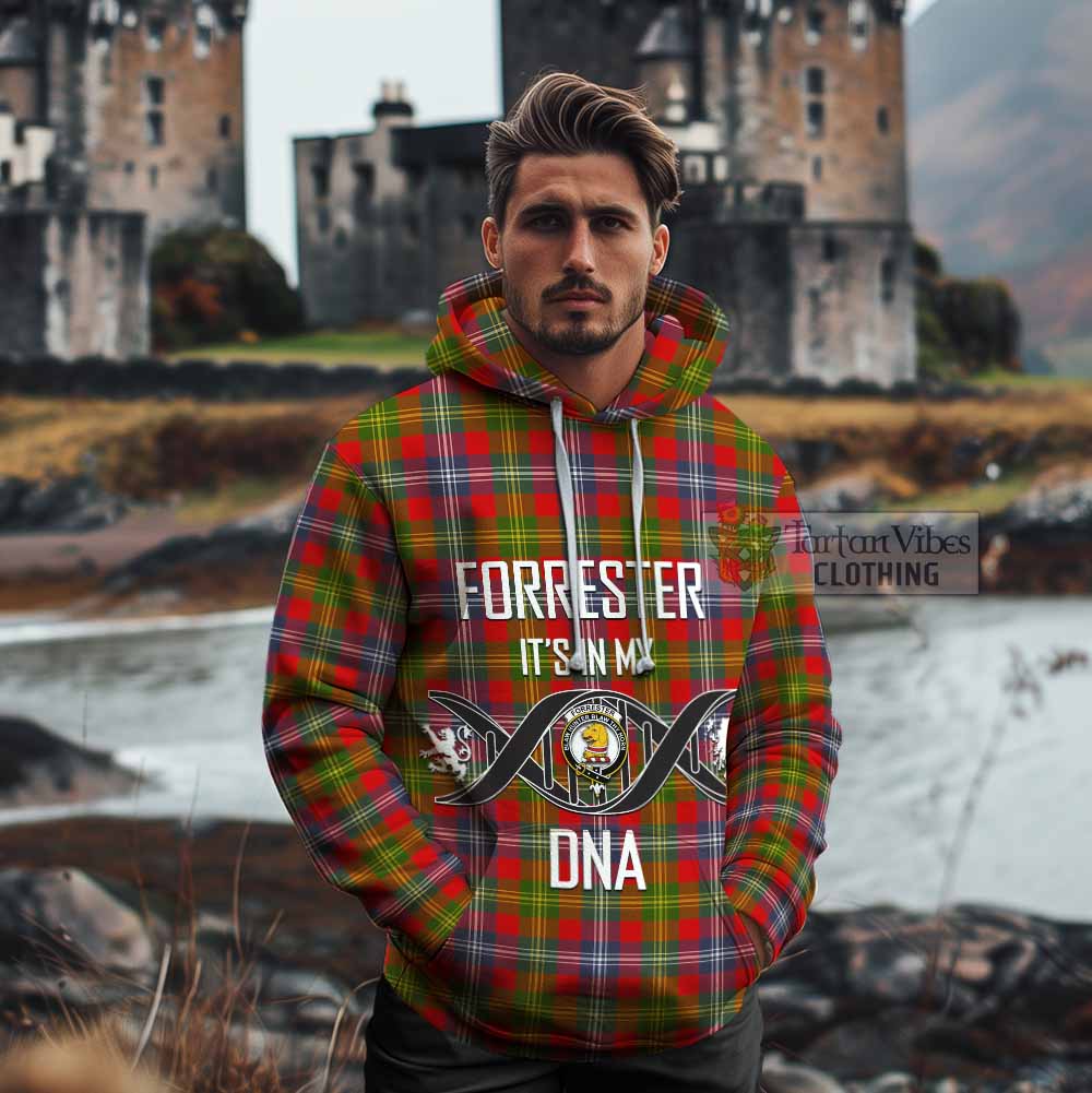 Tartan Vibes Clothing Forrester (Foster) Tartan Cotton Hoodie with Family Crest DNA In Me Style