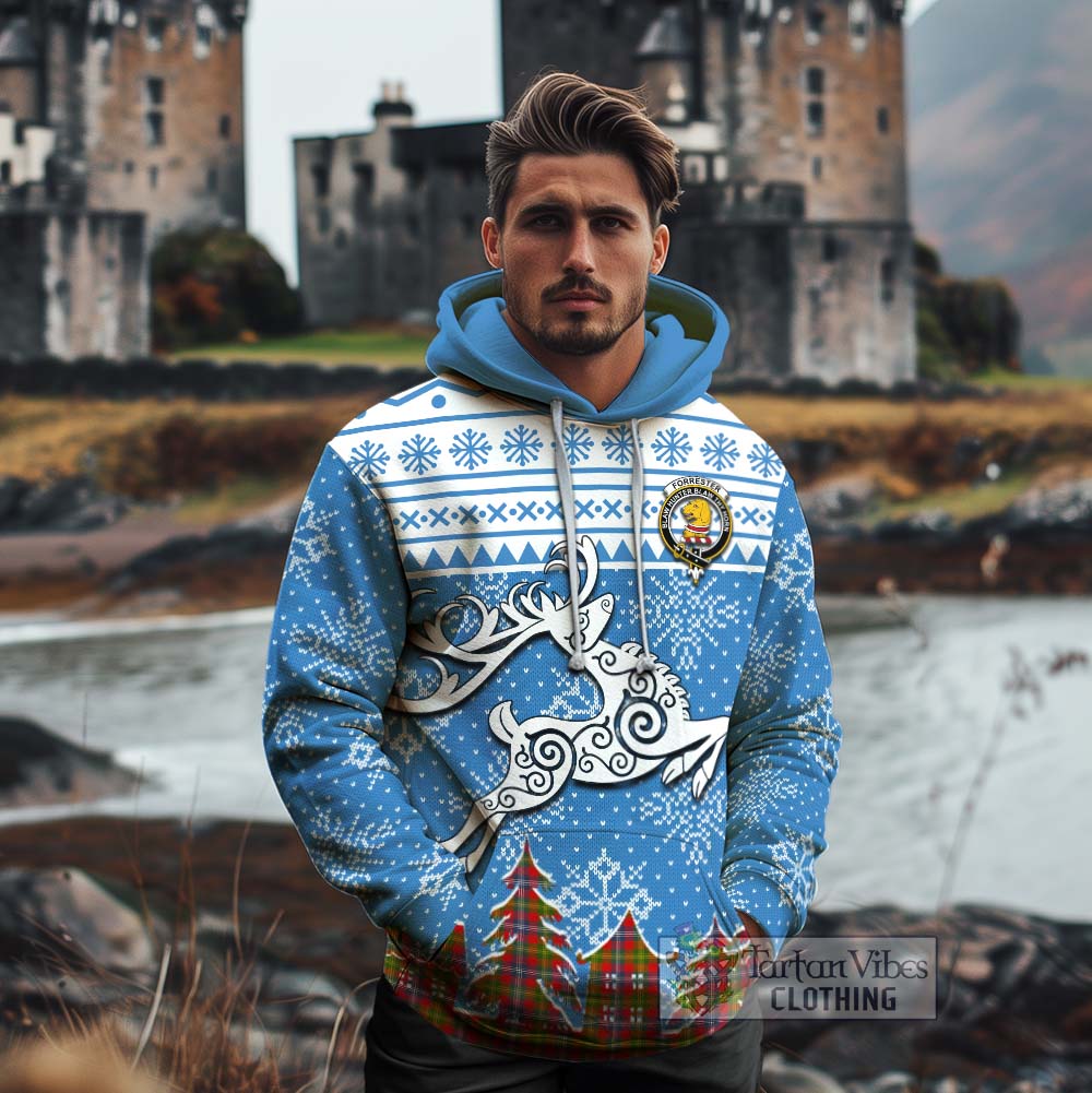 Tartan Vibes Clothing Forrester (Foster) Clan Christmas Cotton Hoodie Celtic Reindeer Style