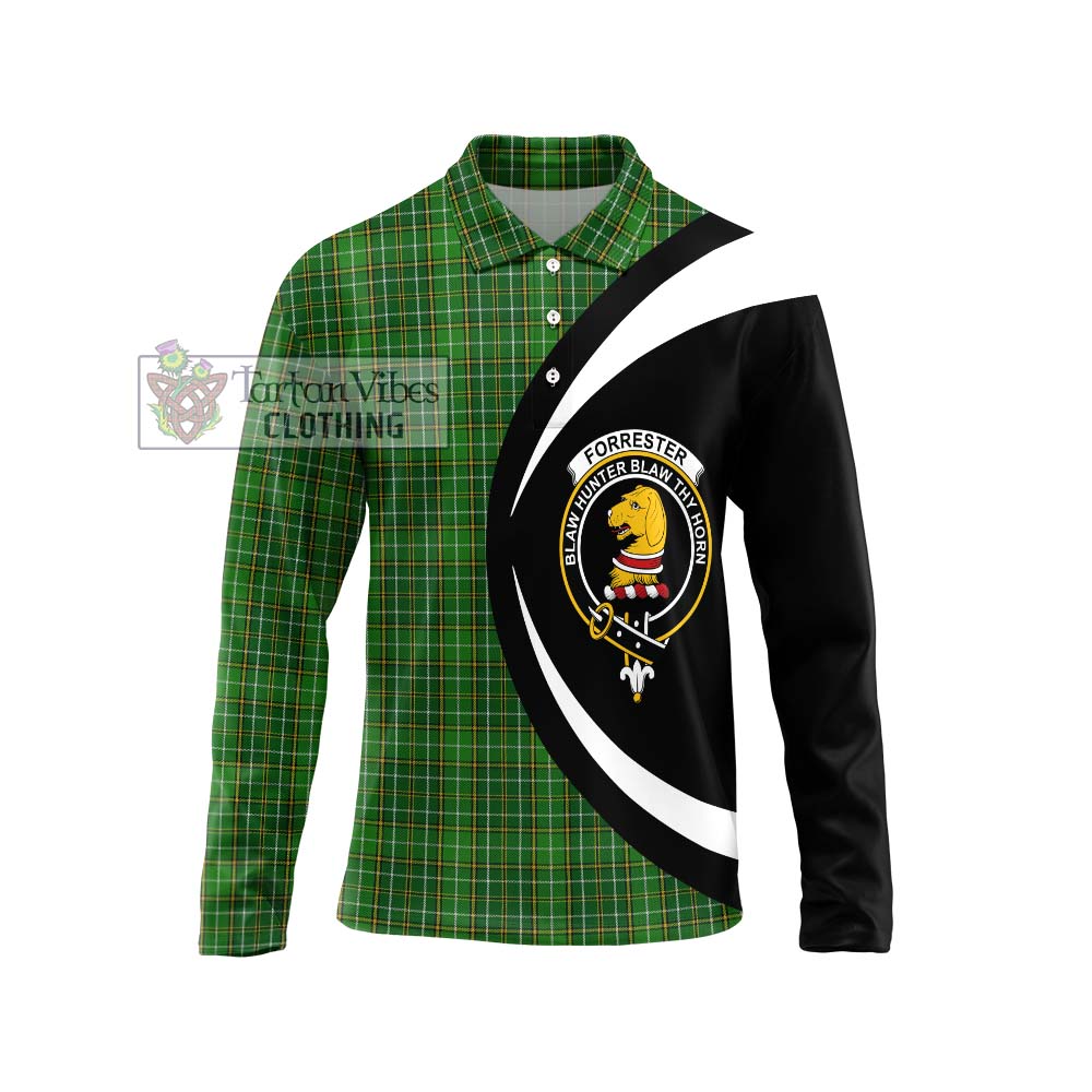 Forrester Hunting Tartan Long Sleeve Polo Shirt with Family Crest Circle Style Unisex - Tartan Vibes Clothing