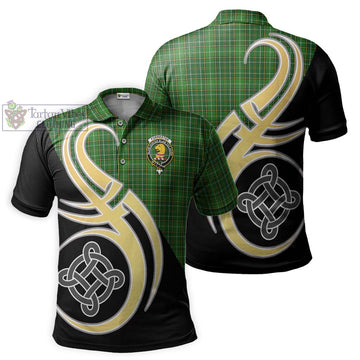 Forrester Hunting Tartan Polo Shirt with Family Crest and Celtic Symbol Style