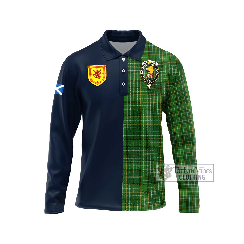 Tartan Vibes Clothing Forrester Hunting Tartan Long Sleeve Polo Shirt with Scottish Lion Royal Arm Half Style