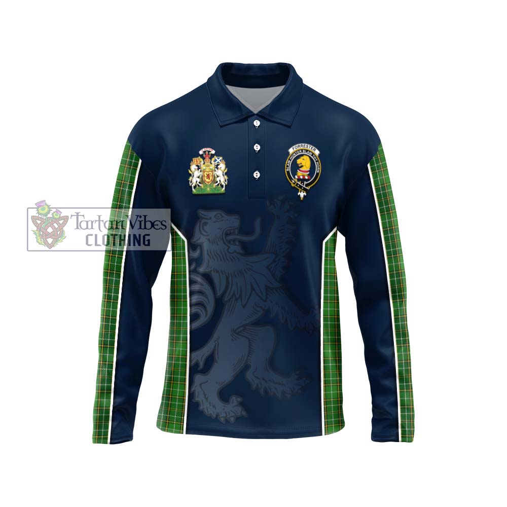 Forrester Hunting Tartan Long Sleeve Polo Shirt with Family Crest and Lion Rampant Vibes Sport Style Unisex - Tartan Vibes Clothing