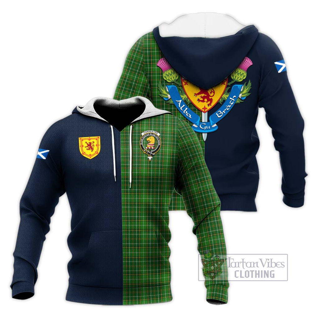 Tartan Vibes Clothing Forrester Hunting Tartan Knitted Hoodie with Scottish Lion Royal Arm Half Style