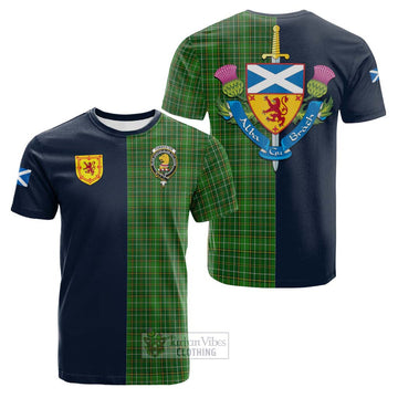 Forrester Hunting Tartan Cotton T-shirt Alba with Scottish Lion Royal Arm Half Style