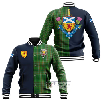 Forrester Hunting Tartan Baseball Jacket Alba with Scottish Lion Royal Arm Half Style