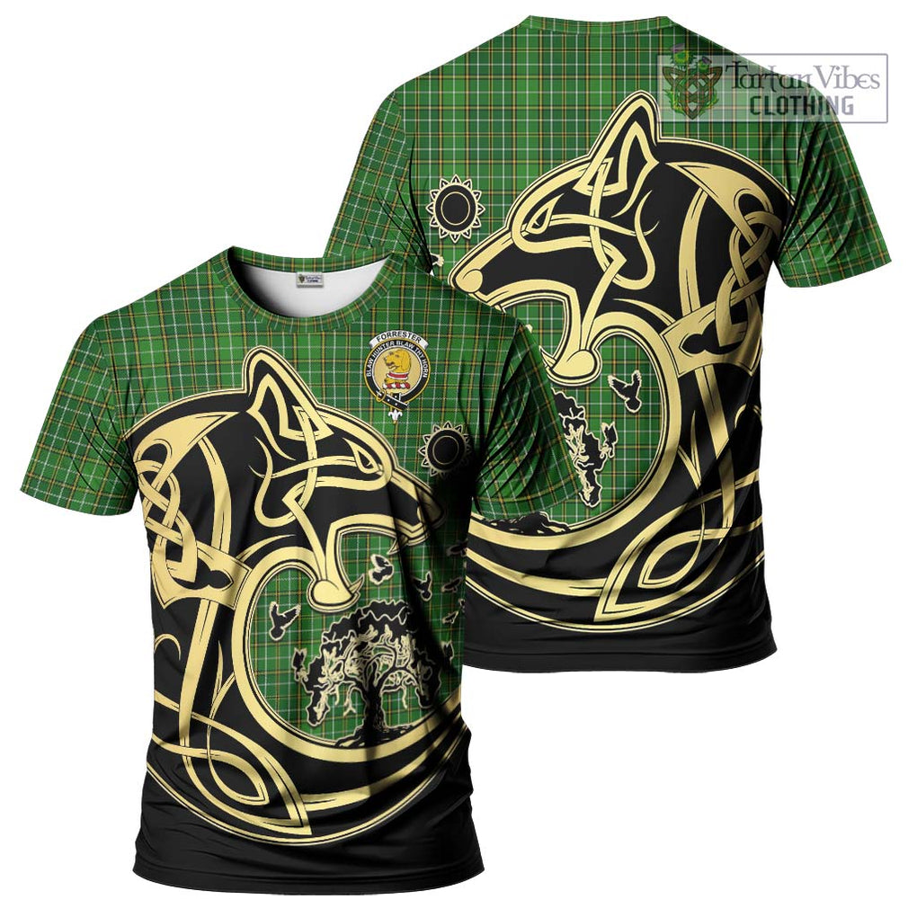 Forrester Hunting Tartan T-Shirt with Family Crest Celtic Wolf Style Kid's Shirt - Tartan Vibes Clothing