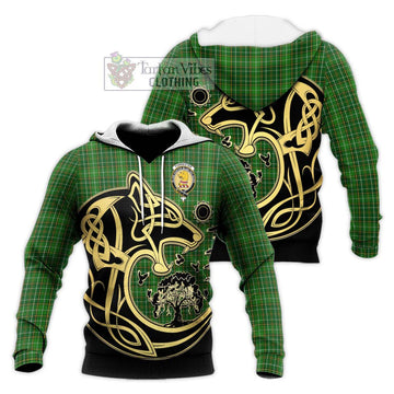 Forrester Hunting Tartan Knitted Hoodie with Family Crest Celtic Wolf Style