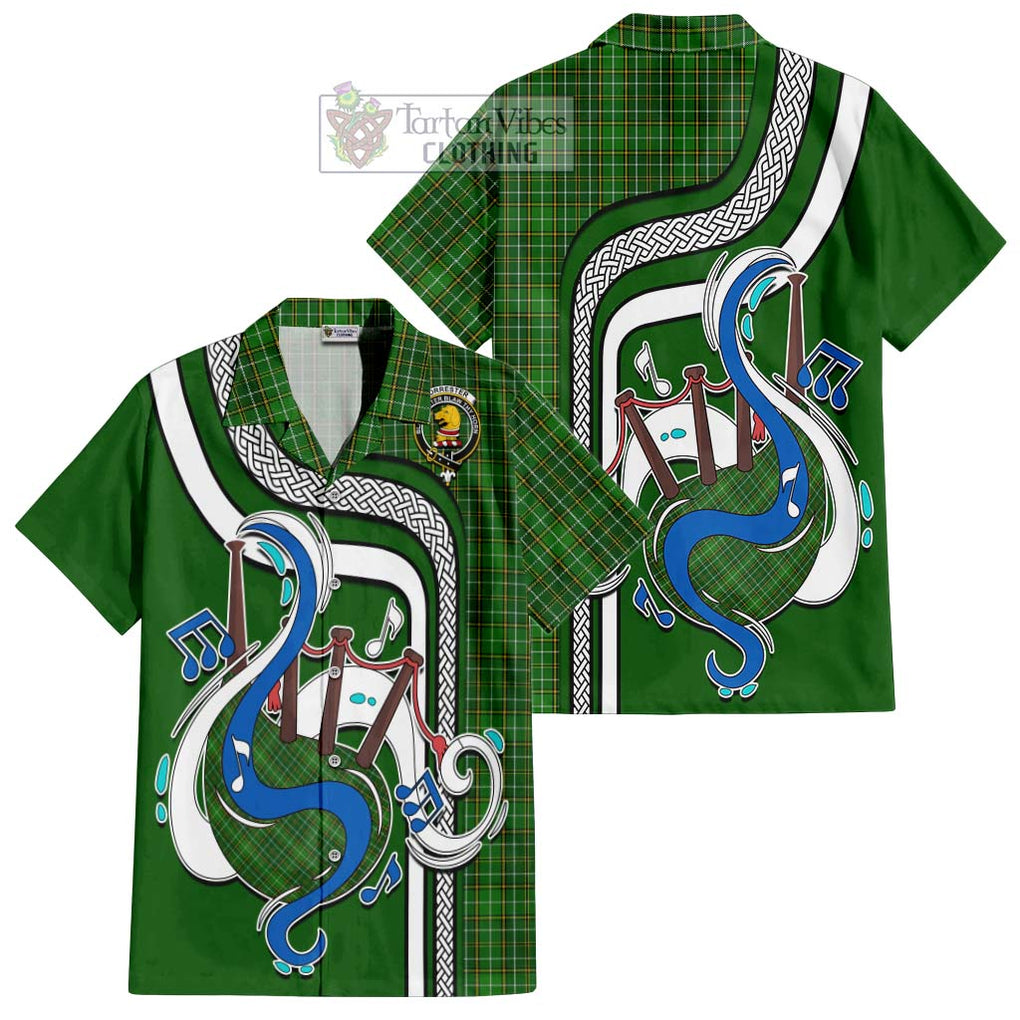 Forrester Hunting Tartan Short Sleeve Button Shirt with Epic Bagpipe Style Kid - Tartanvibesclothing Shop