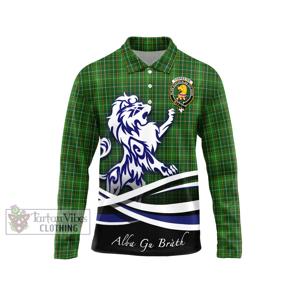 Forrester Hunting Tartan Long Sleeve Polo Shirt with Alba Gu Brath Regal Lion Emblem Unisex - Tartanvibesclothing Shop