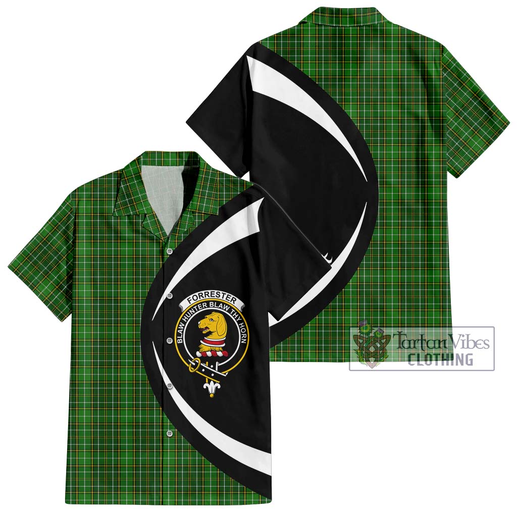 Forrester Hunting Tartan Short Sleeve Button Up with Family Crest Circle Style Kid - Tartan Vibes Clothing