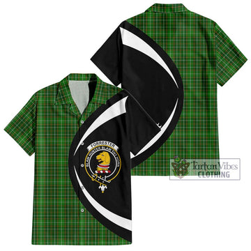 Forrester Hunting Tartan Short Sleeve Button Up with Family Crest Circle Style