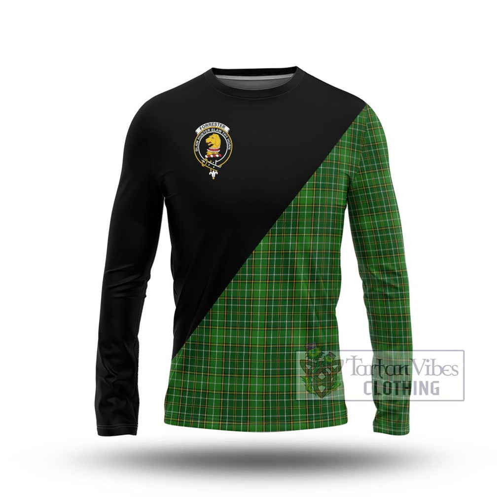 Forrester Hunting Tartan Long Sleeve T-Shirt with Family Crest and Military Logo Style Unisex - Tartanvibesclothing Shop