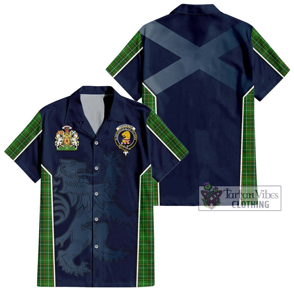 Forrester Hunting Tartan Short Sleeve Button Shirt with Family Crest and Lion Rampant Vibes Sport Style Kid - Tartan Vibes Clothing