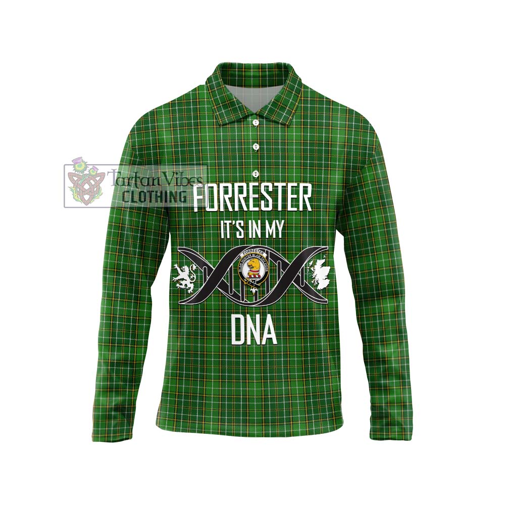 Forrester Hunting Tartan Long Sleeve Polo Shirt with Family Crest DNA In Me Style Unisex - Tartanvibesclothing Shop