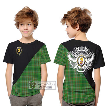 Forrester Hunting Tartan Kid T-Shirt with Family Crest and Military Logo Style